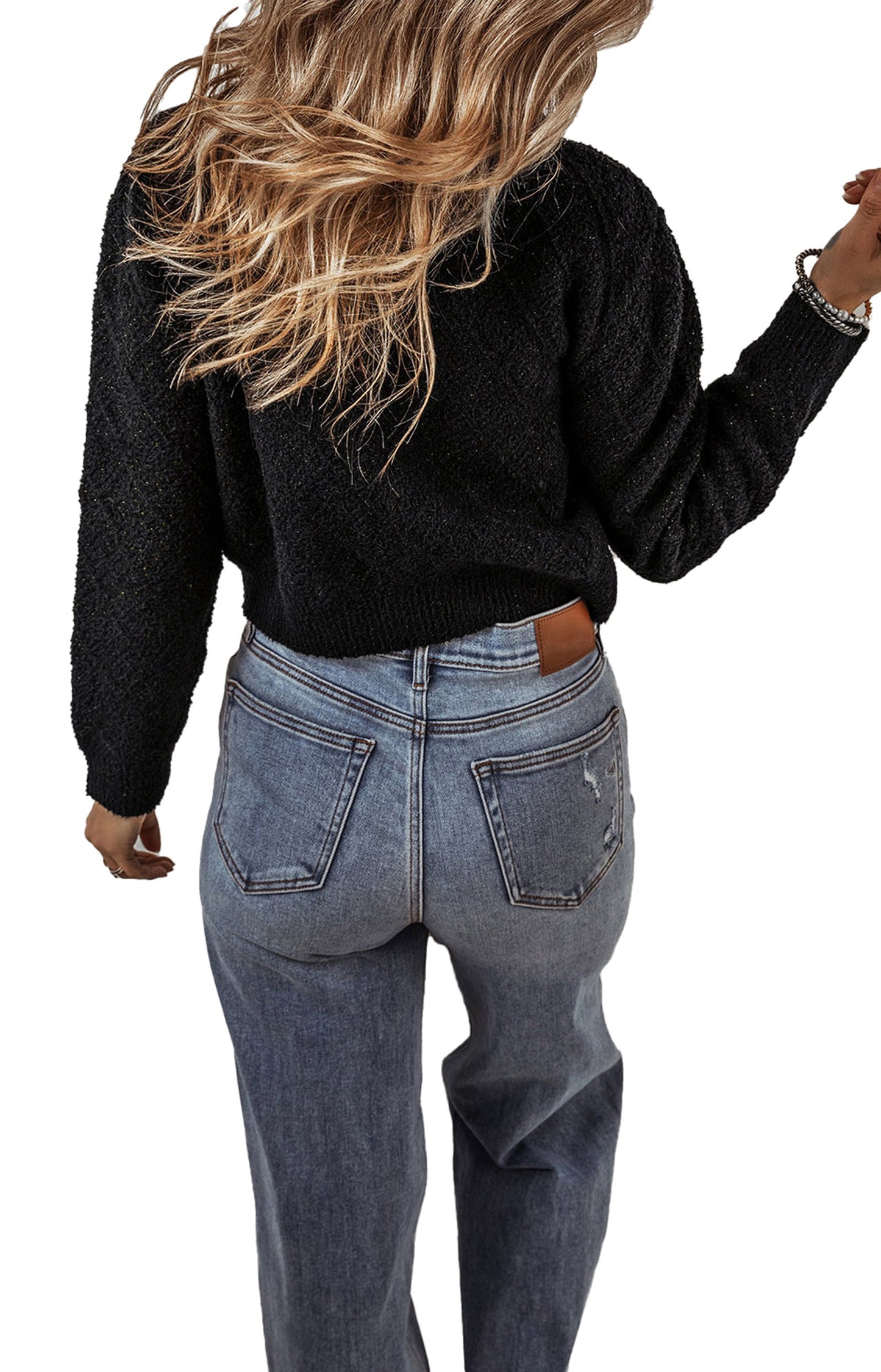 Black Shimmer Cardigan With Pearl Details