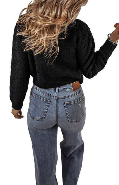 Black Shimmer Cardigan With Pearl Details