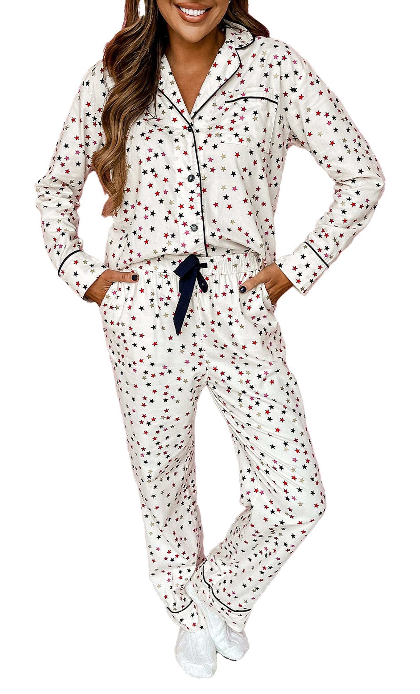 White Star Pajama Set Women For Cozy Nights