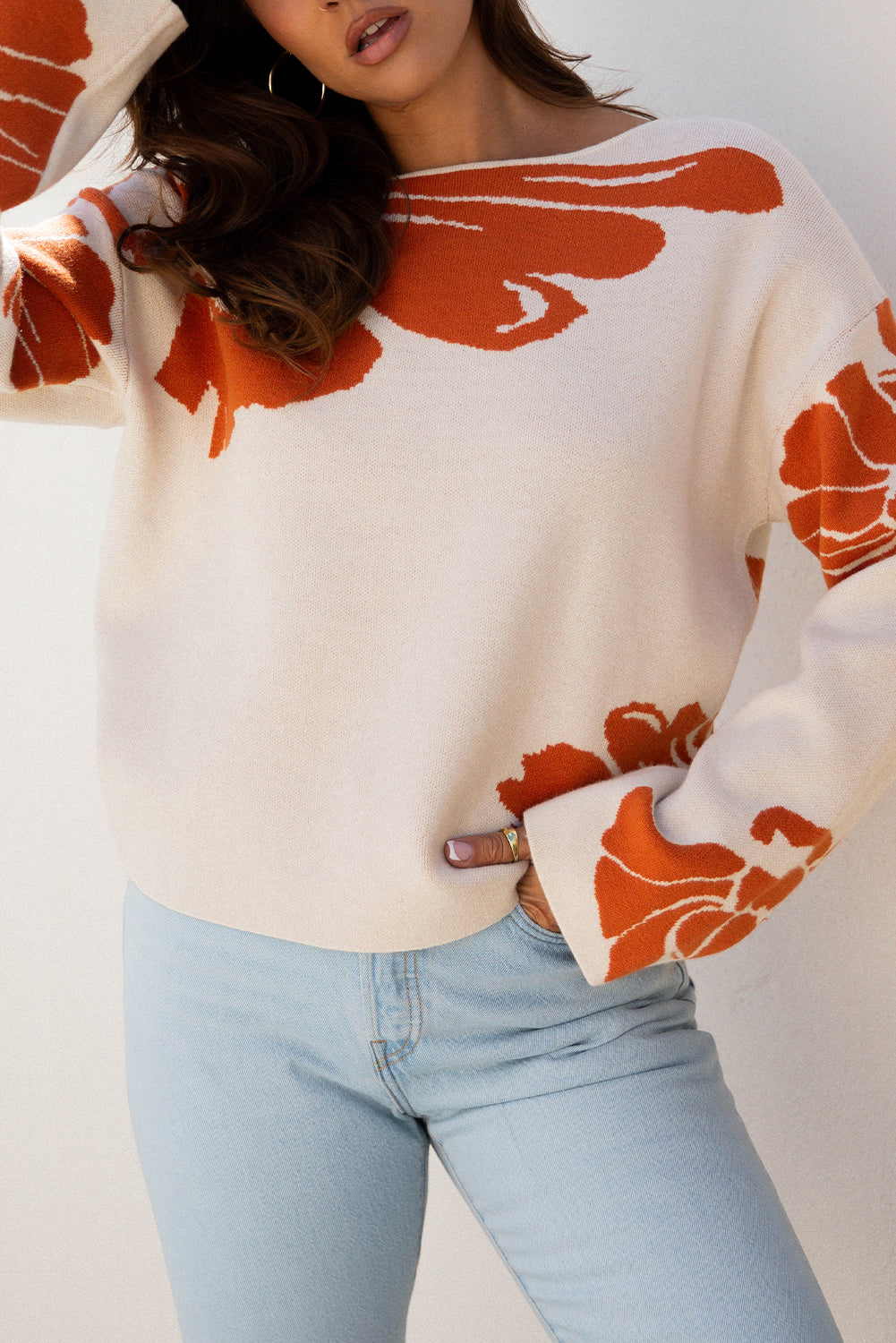 Green Flower Pattern Sweater For Women