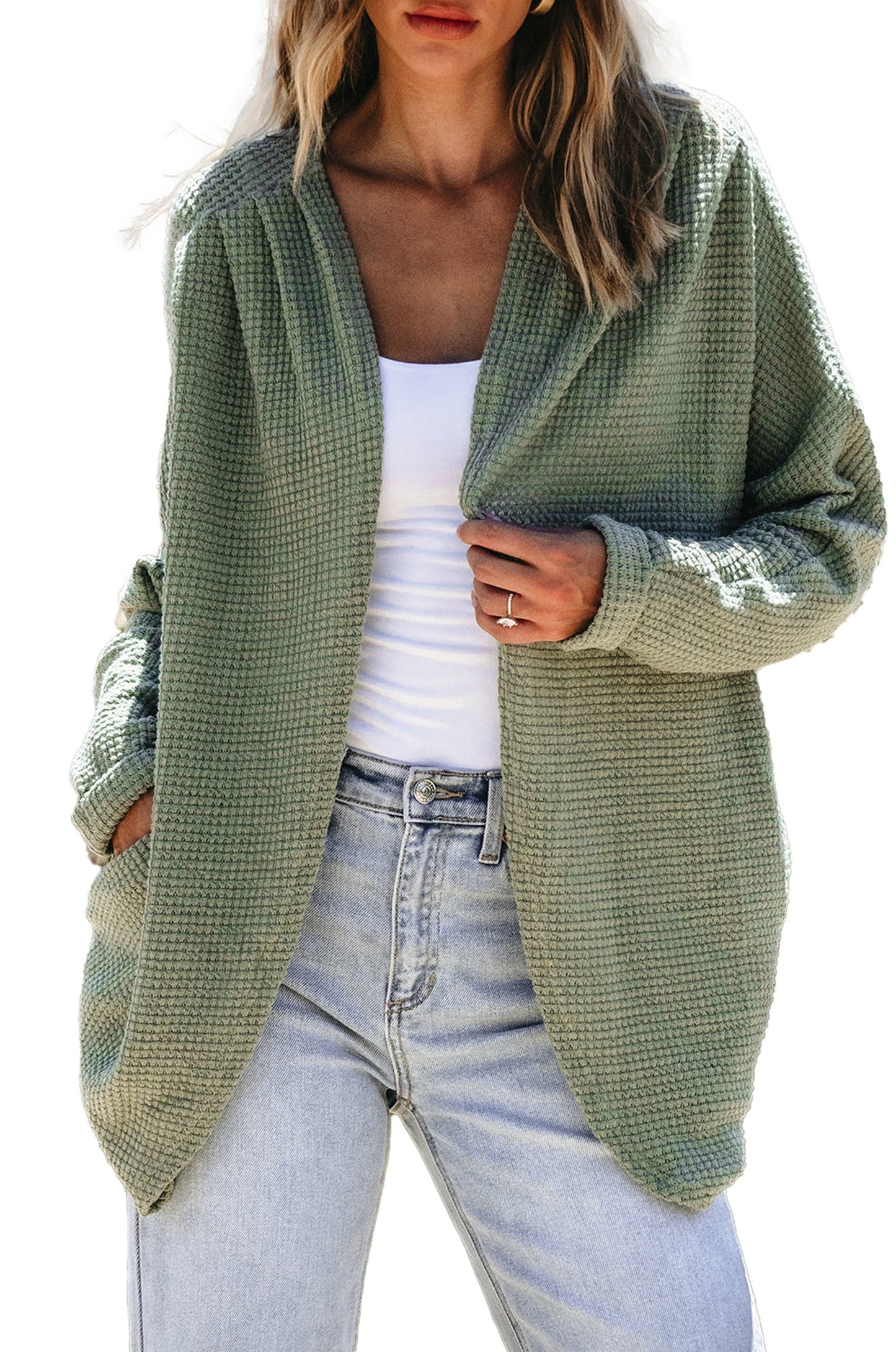 Laurel Green Waffle Knit Cardigan