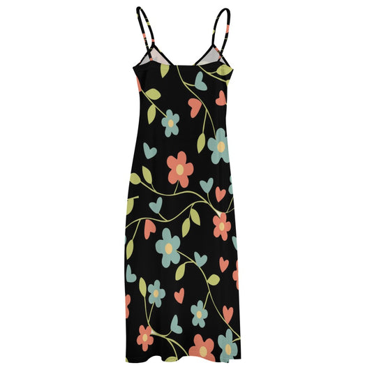 Vestido largo hasta el tobillo con tirantes, estampado floral negro, para mujer