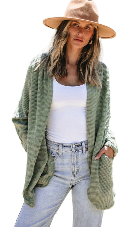Laurel Green Waffle Knit Cardigan