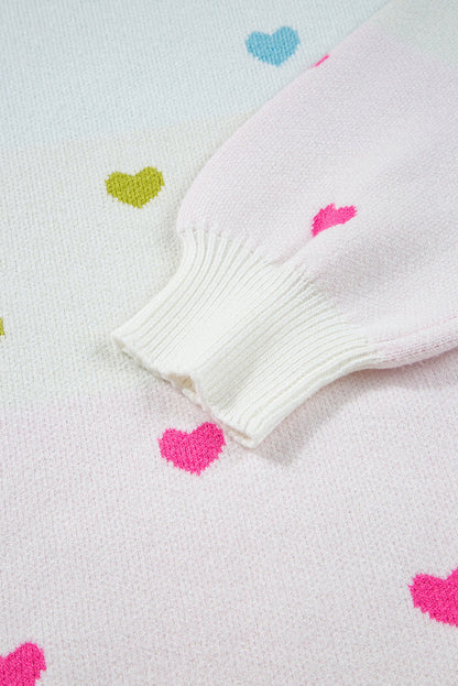 Multicolor Heart Pattern Sweater