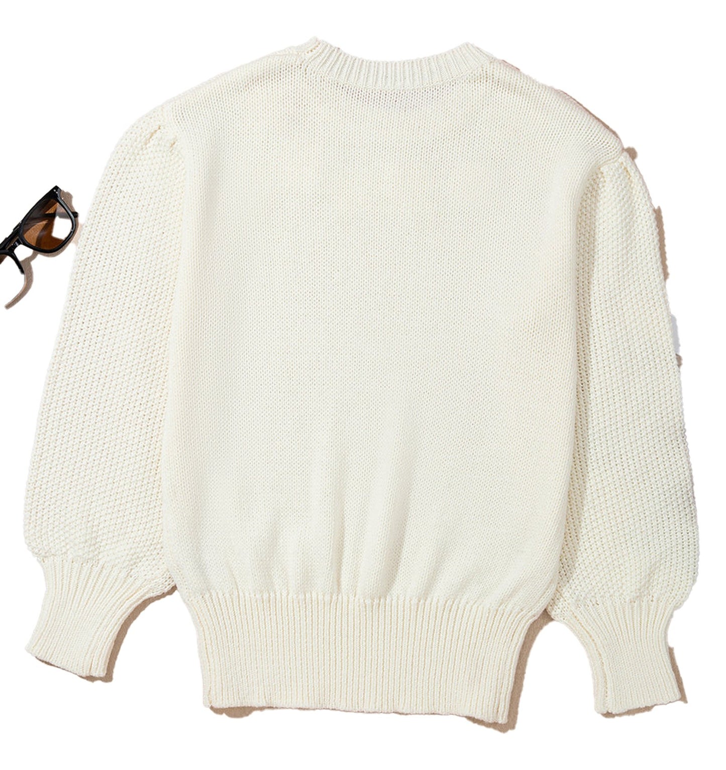 White Flower Detail Sweater For Trendy Style