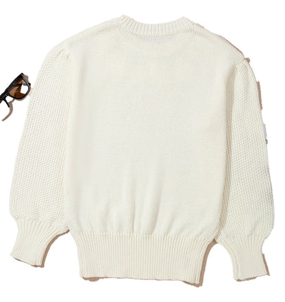 White Flower Detail Sweater For Trendy Style