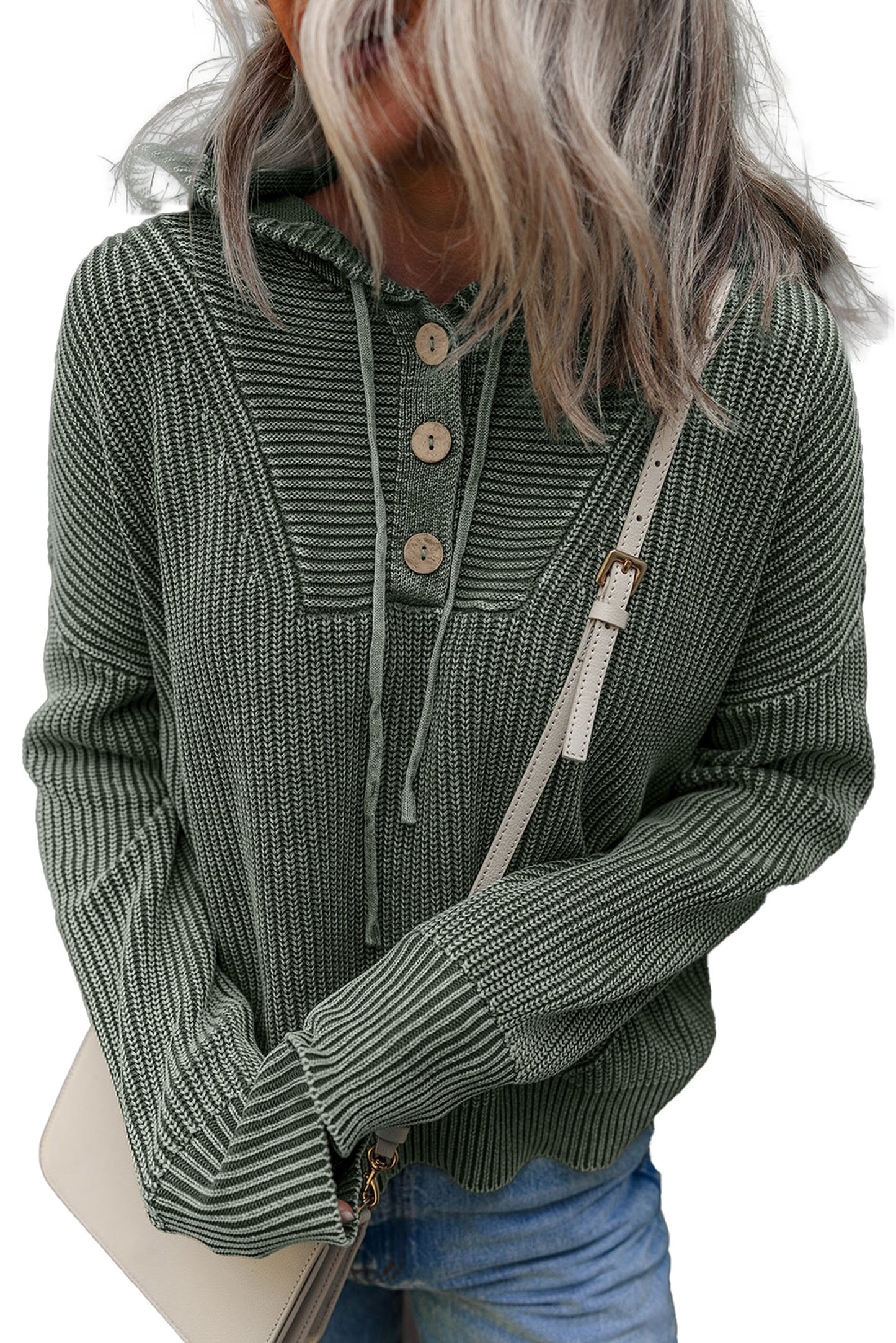 Mist Green Ribbed Hooded Sweater