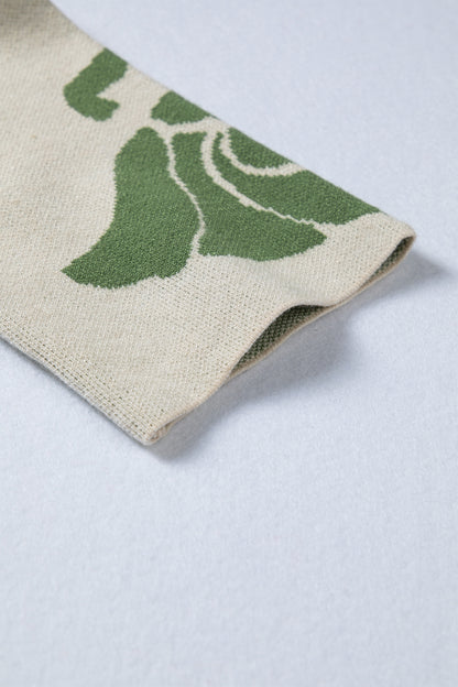 Green Flower Pattern Sweater For Women