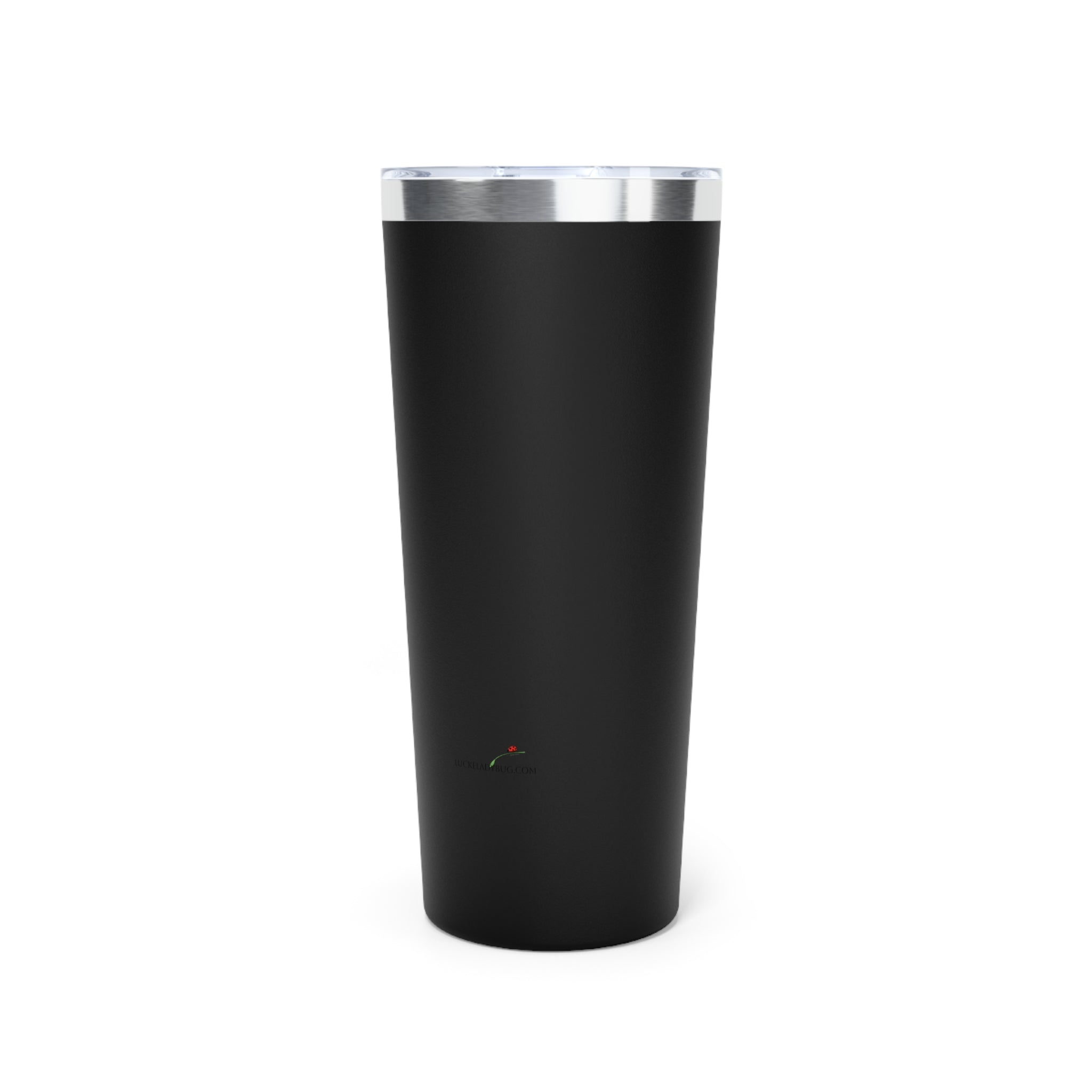 22oz coffee travel cup for moms in sleek black with silver rim by LuckeLadybug
