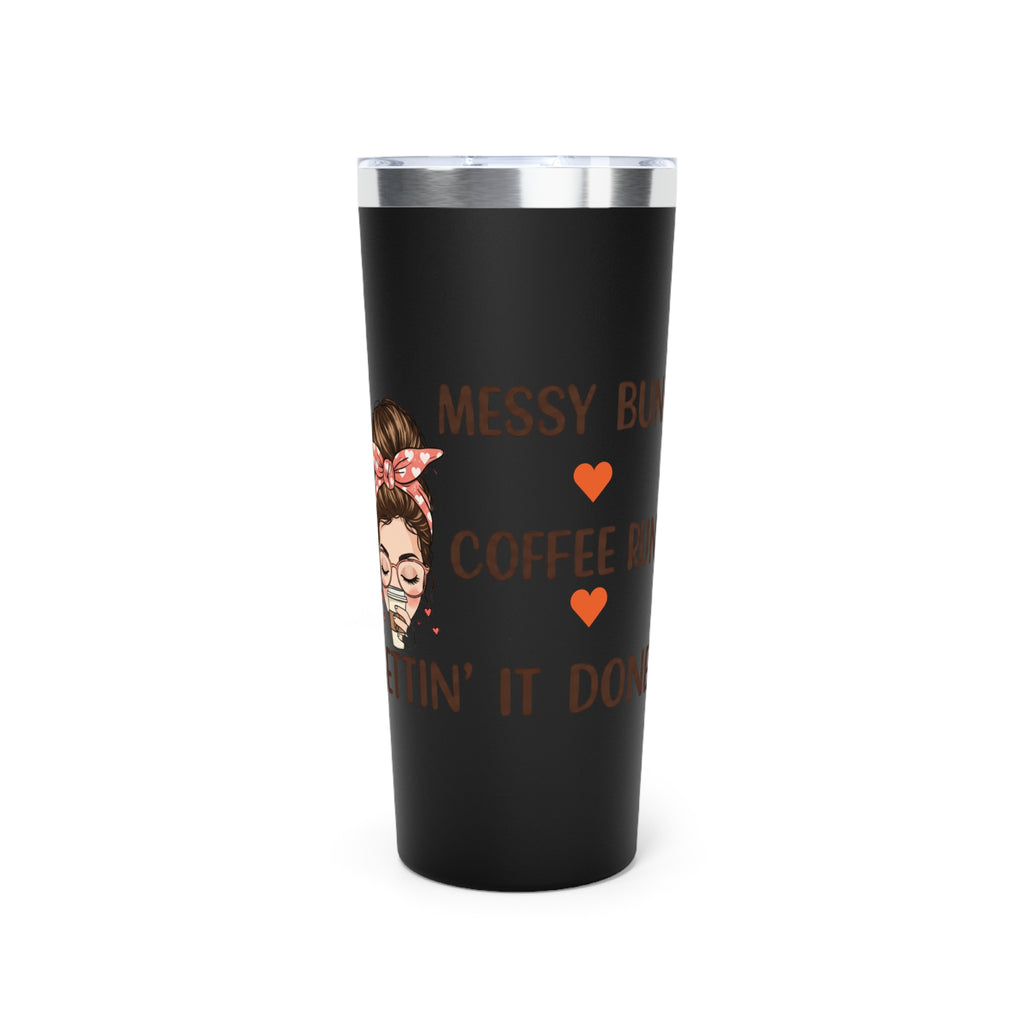 LuckeLadybug 22oz coffee travel cup for moms with black matte finish and coffee-themed design