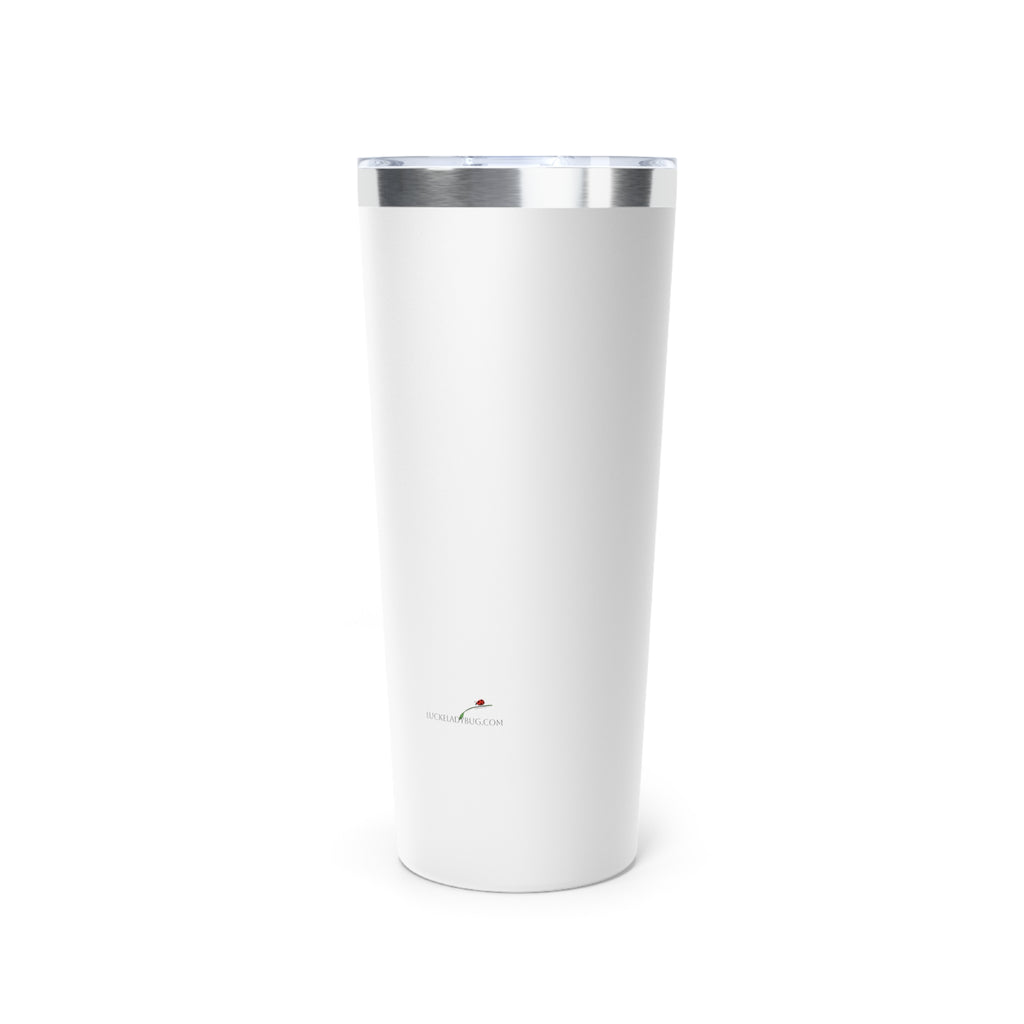 LuckeLadybug 22oz coffee travel cup for moms in white with stainless steel rim and clear lid