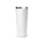 LuckeLadybug 22oz coffee travel cup for moms in white with stainless steel rim and clear lid