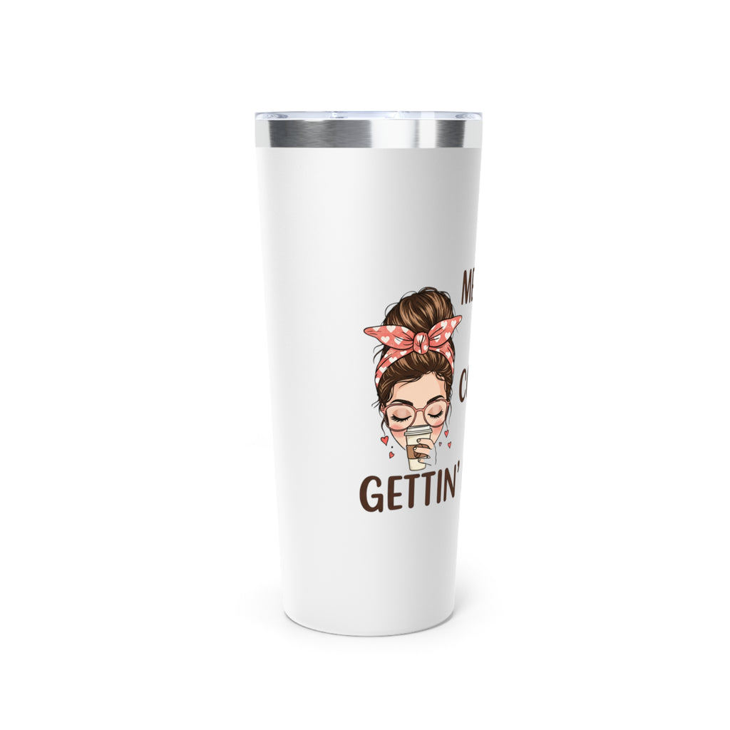 LuckeLadybug 22oz coffee travel cup for moms with woman drinking coffee and cute design