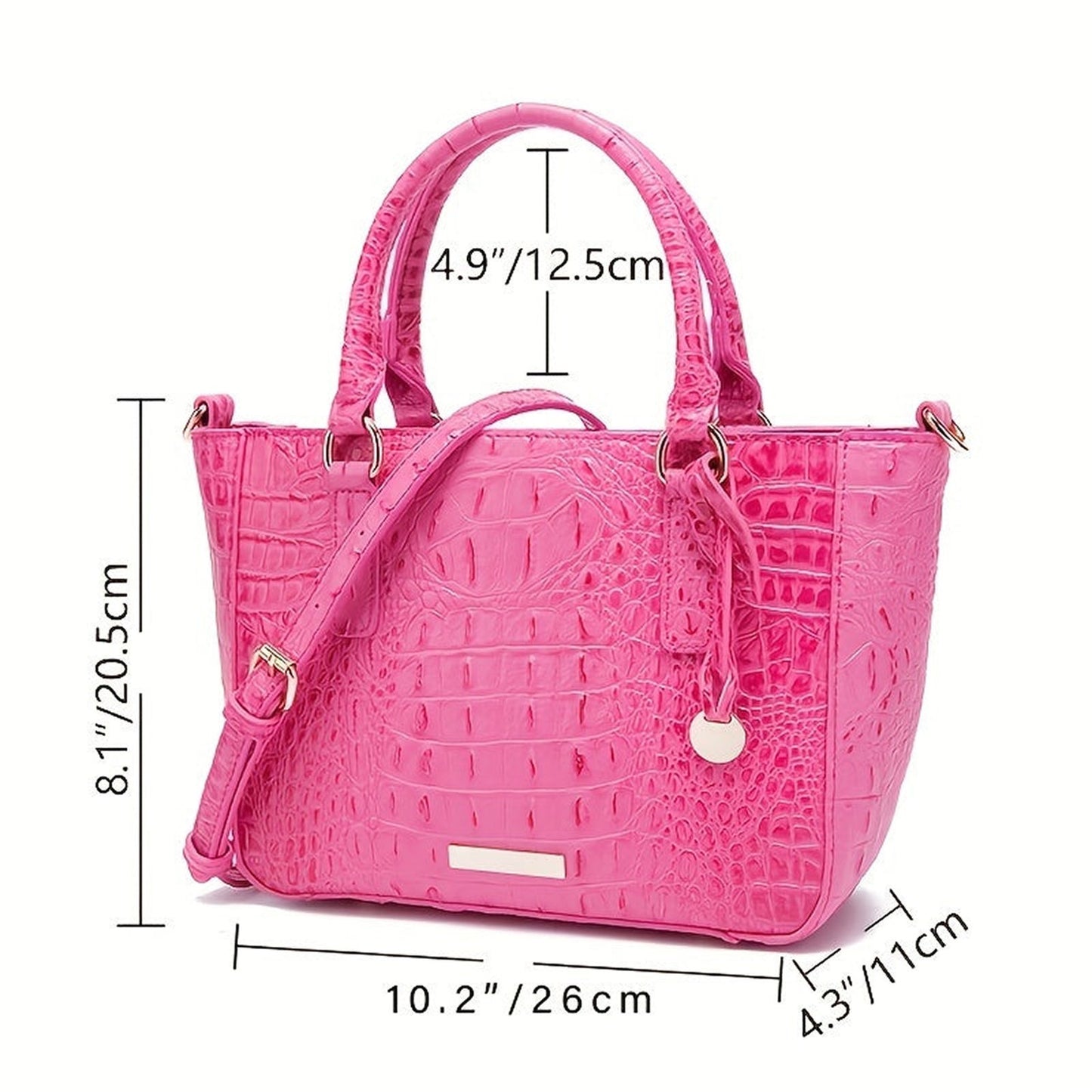 Crocodile Pattern Satchel Handbag Pink