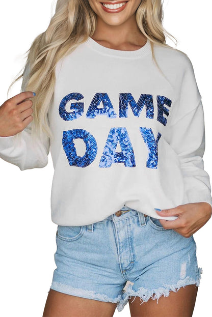 White Game Day Sequin Sweater