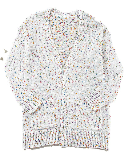 White Confetti Rib Knit Cardigan