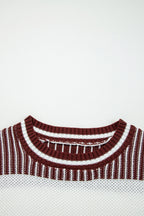 Brown Striped Patchwork Sweater For Trendy Look