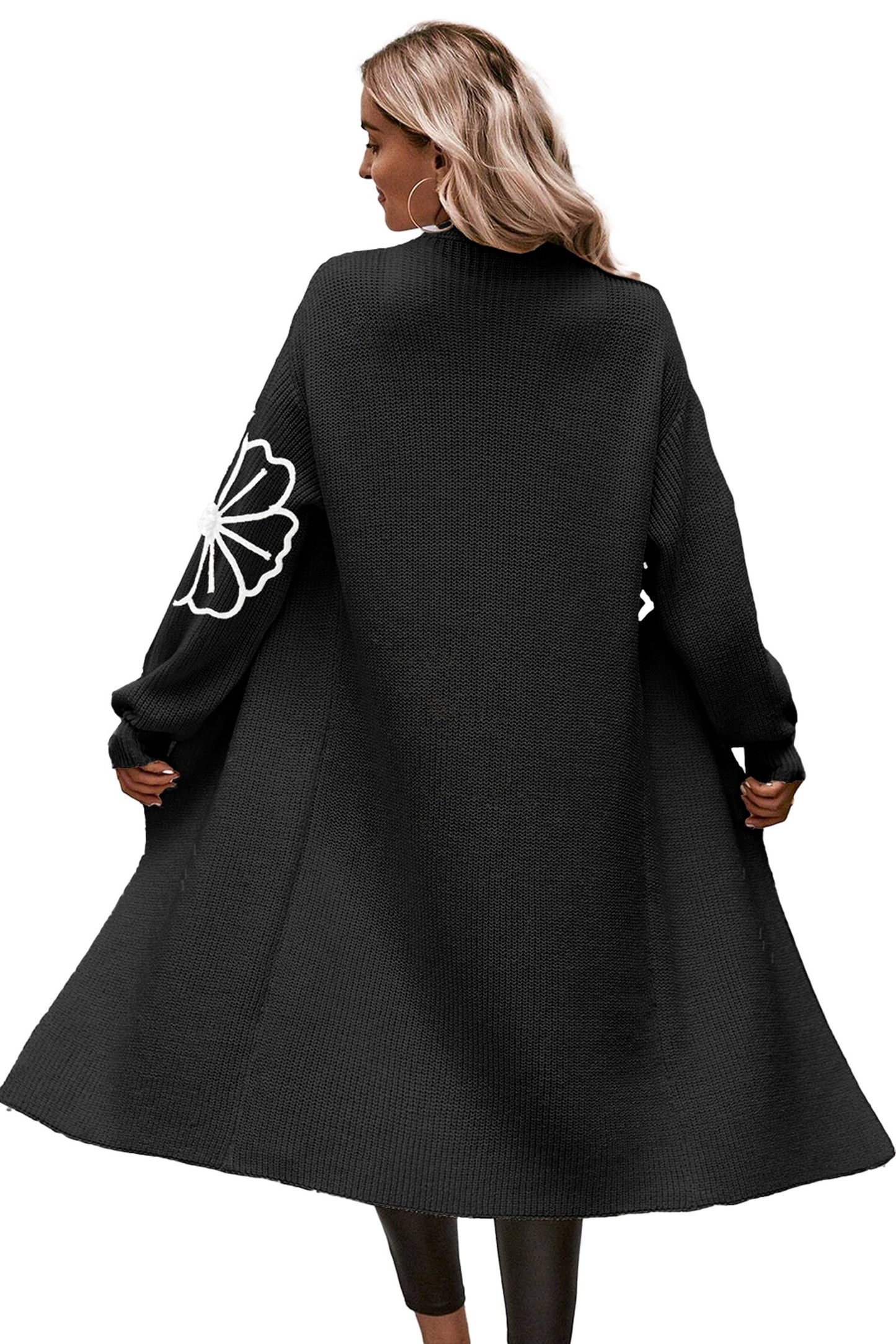 Beige Flower Embroidered Duster Cardigan