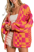 Multicolor Checkered Knit Cardigan