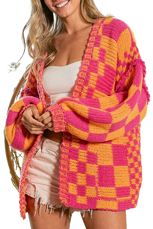 Multicolor Checkered Knit Cardigan