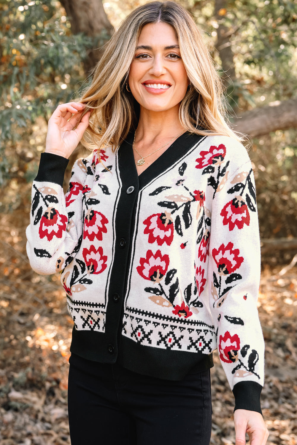 Dear-Lover Beige Floral Knit Cardigan For Chic Style