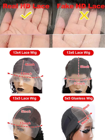 Comparison of real vs fake HD lace with 250 density HD lace frontal wig showing different wig types