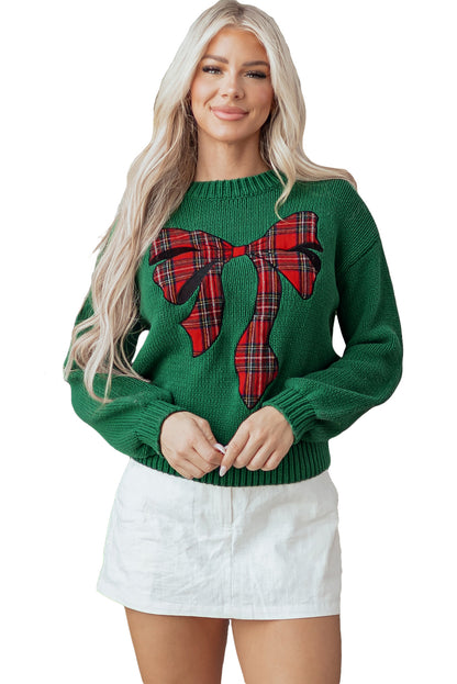 Evergreen Plaid Bow Christmas Sweater
