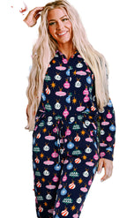 Navy Blue Christmas Pajama Set For Women