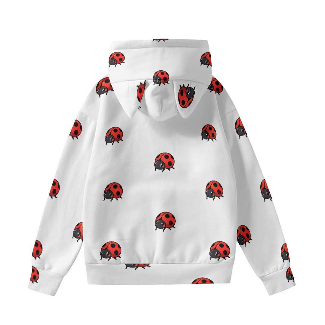 Purrfectly Adorable: Cute Ladybug Cartoon Women’s Hoodie with Cat Ears!