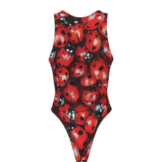 A red swimsuit with a ladybug pattern.