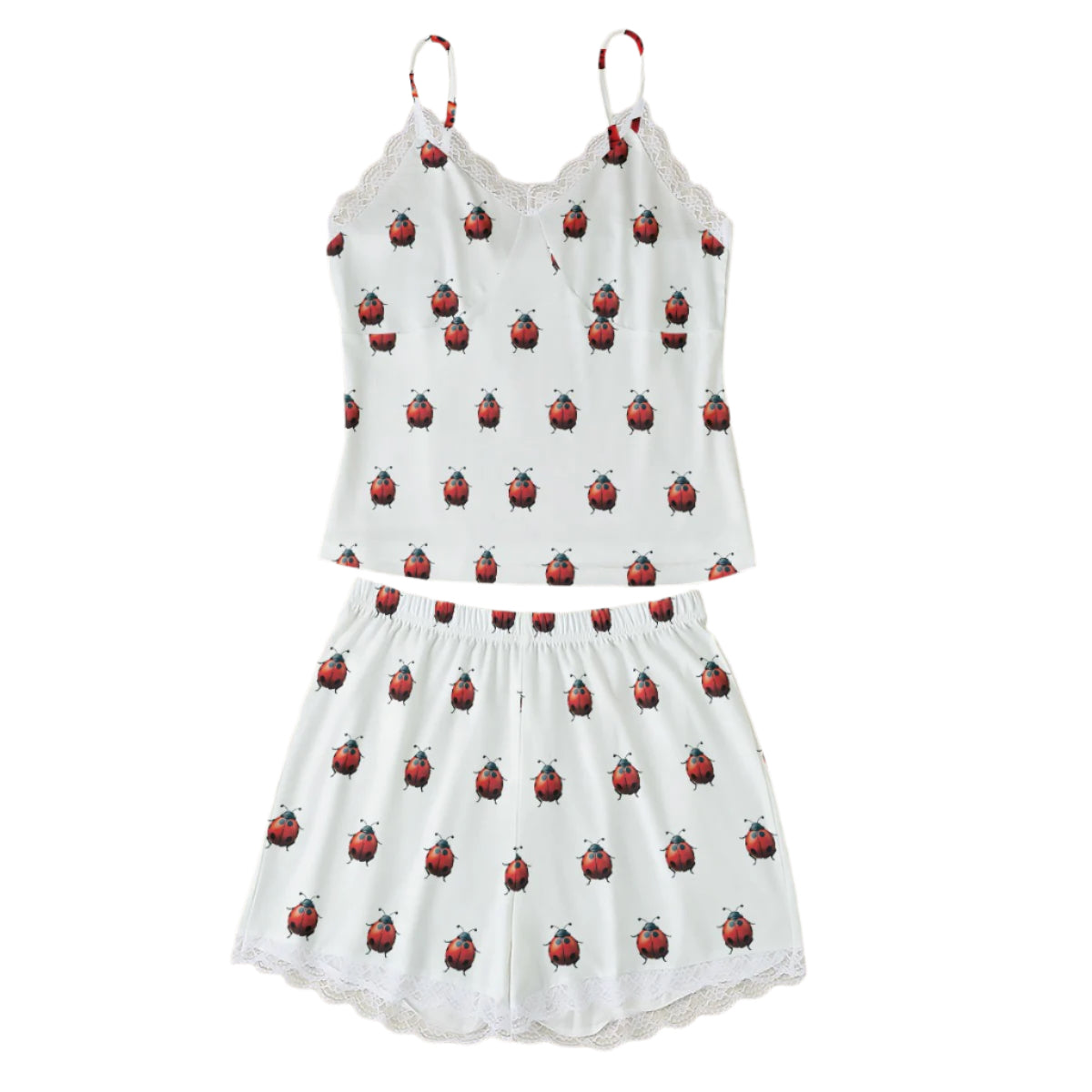 White ladybug pajamas set.
