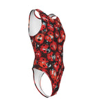 One-piece swimsuit with a ladybug print.