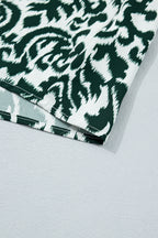 Green Damask Print Ruffled Color Block Detail Half Sleeve Blouse