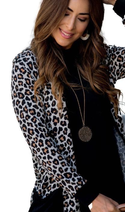 Black Leopard Open Front Cardigan