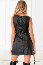 Sleek Sleeveless Black Vegan Leather Mini Dress