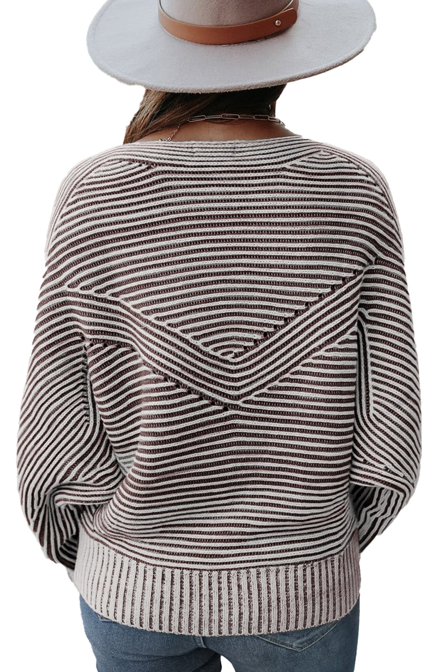 Blue Striped Knit Boat Neck Sweater