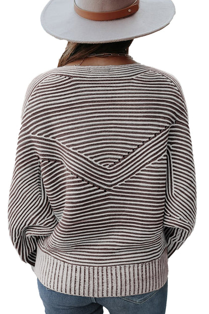 Blue Striped Knit Boat Neck Sweater