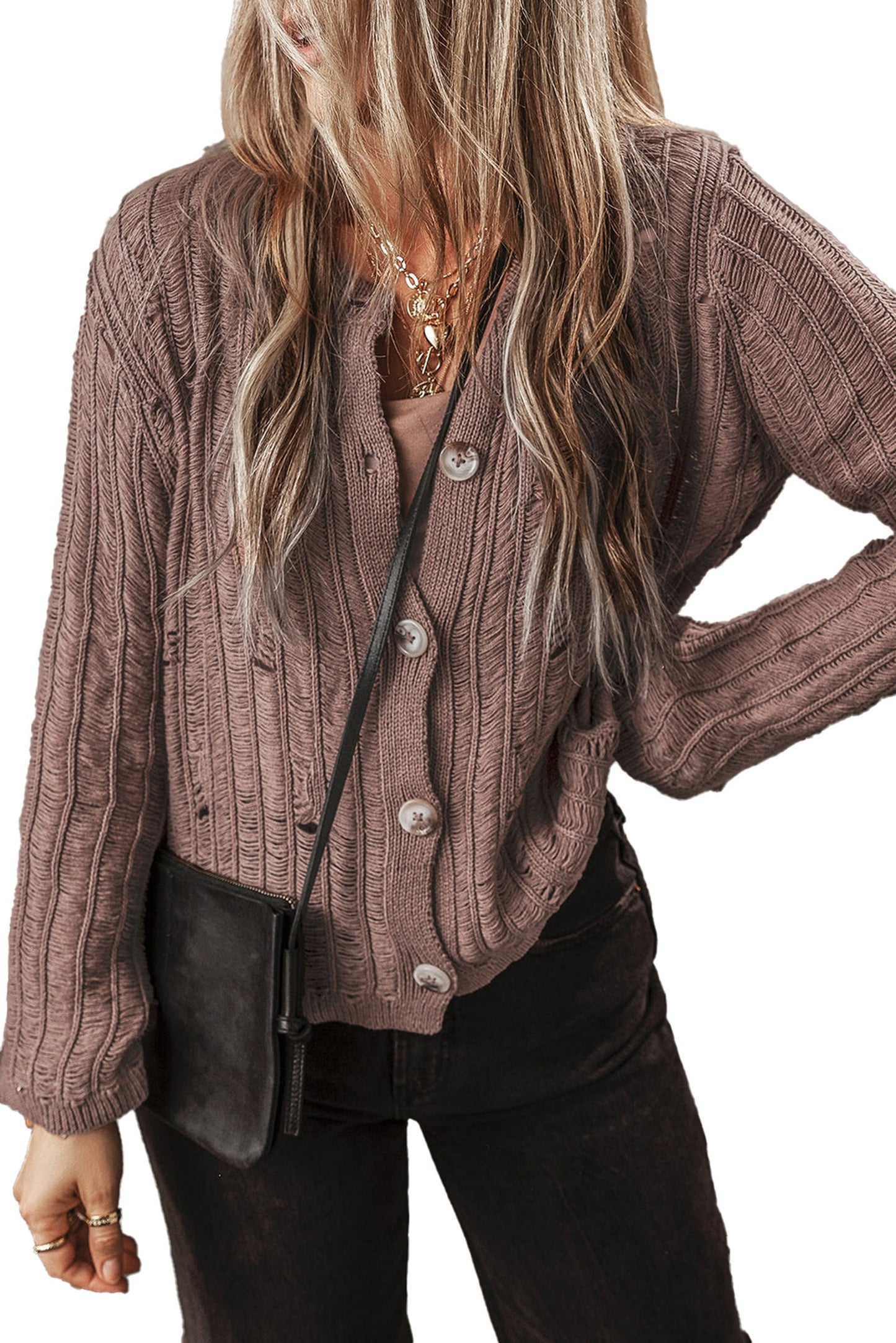 Textured Knit Buttoned Cardigan For Trendy Style