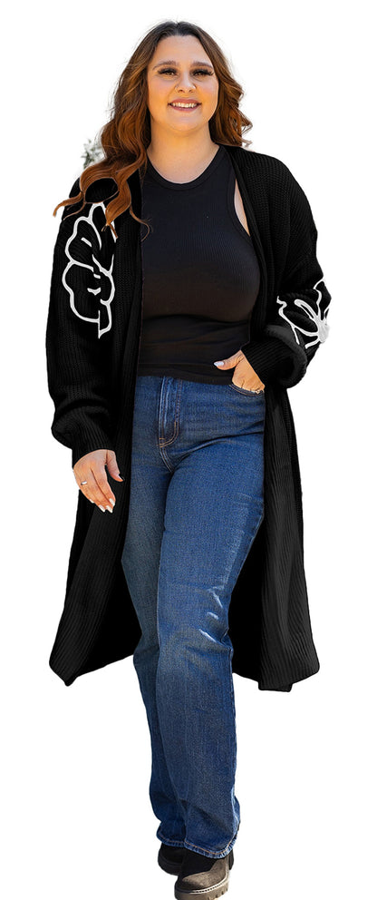 Beige Flower Embroidered Duster Cardigan