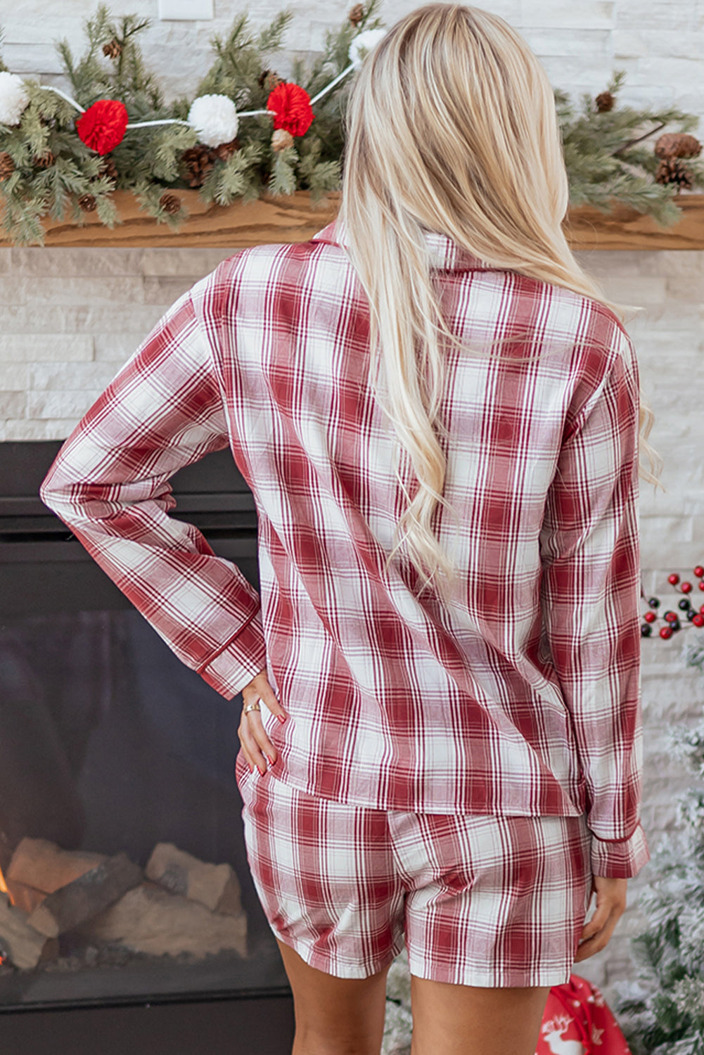 Red Plaid Lounge Set For Women