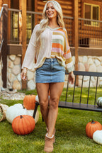 Beige Oversized Colorblock Sweater
