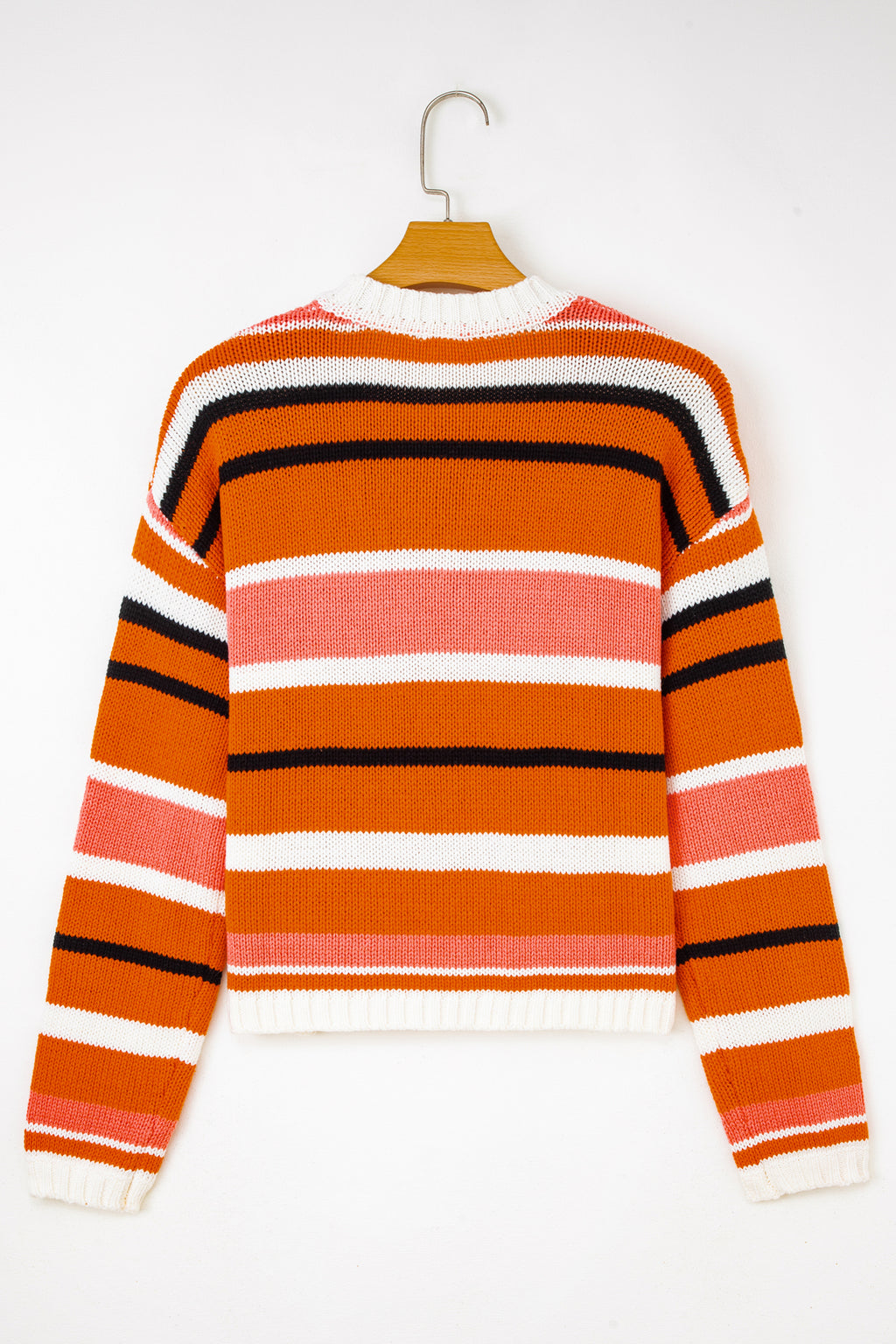 Orange Stripe Cropped Sweater For Trendy Style