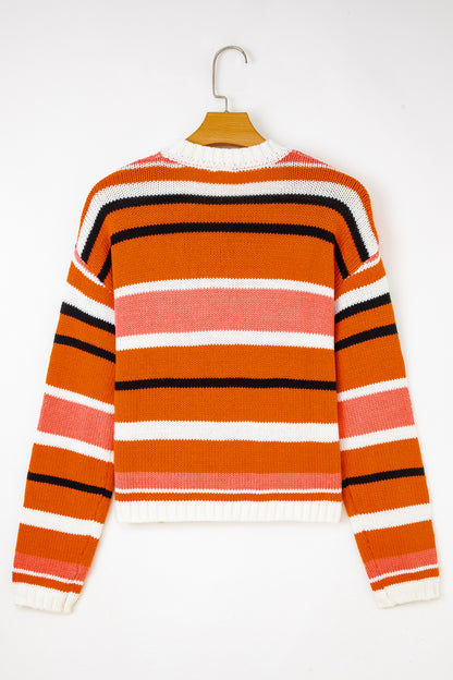 Orange Stripe Cropped Sweater For Trendy Style
