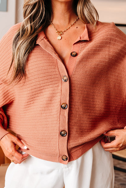 Apricot Pink Knit Cardigan For Trendy Looks