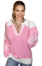 Sky Blue Color Block Knit Sweater