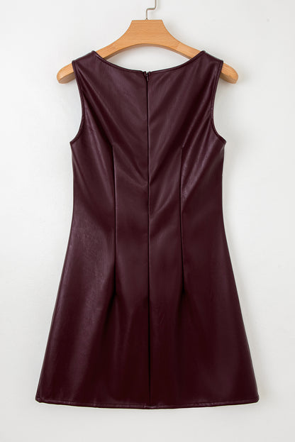 Vegan Leather Mini Dress Sleeveless A-Line