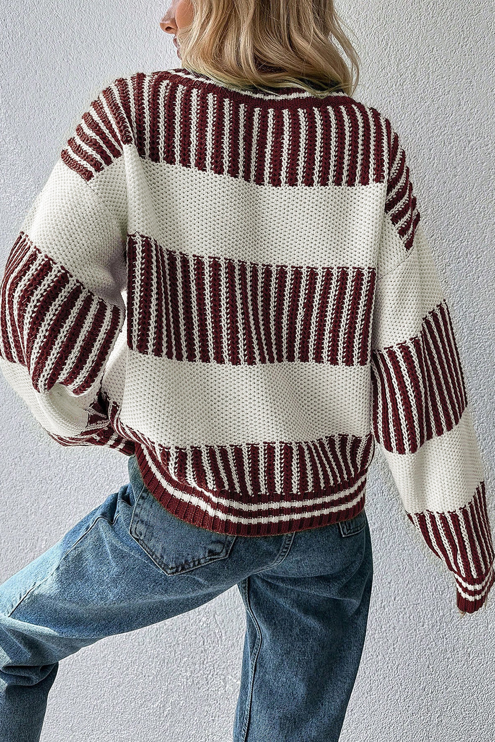 Brown Striped Patchwork Sweater For Trendy Look