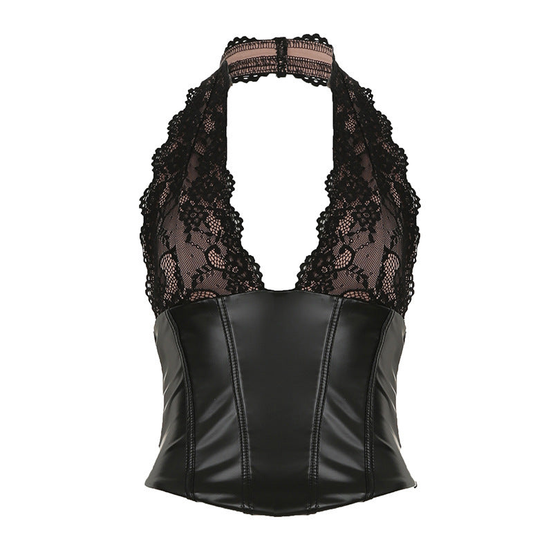 Lace Corset Top with Halter Neck Design