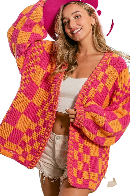 Multicolor Checkered Knit Cardigan