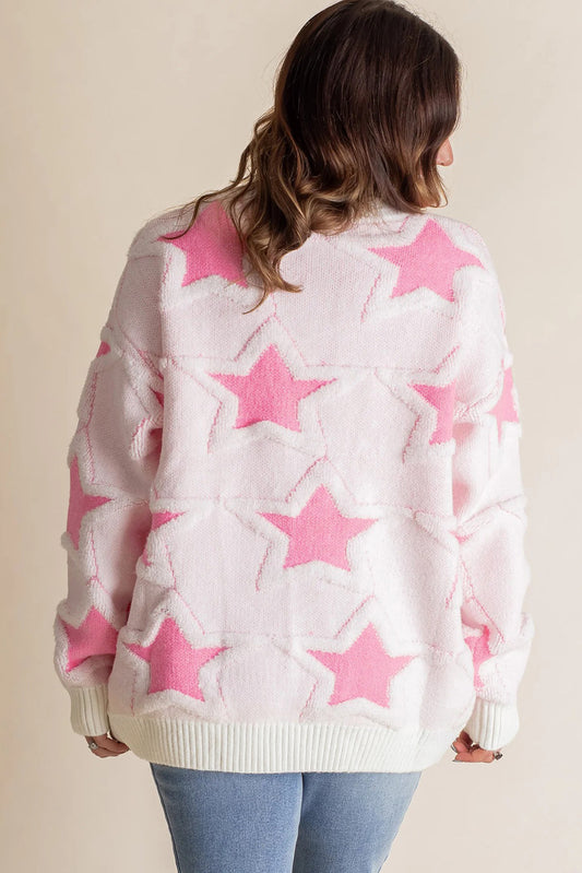 Pink Star Oversized Sweater For Cozy Style